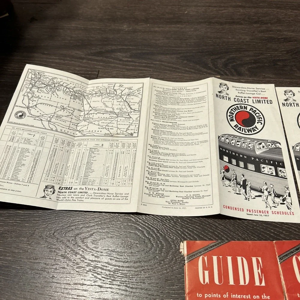 4 Pcs Northern Pacific Railway Train Schedule & Guide Coast Limited Vista Dome